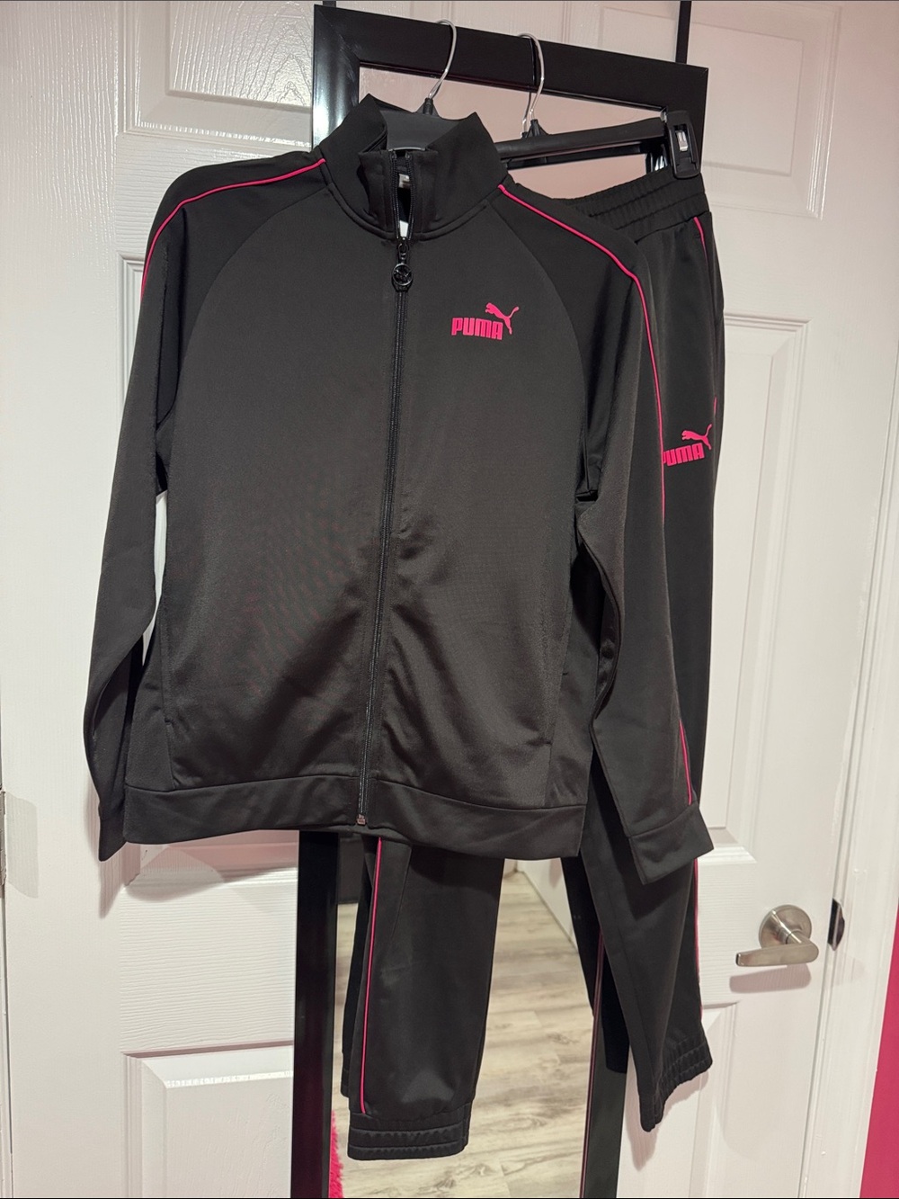 Puma Black Track Pants with Pink Trim